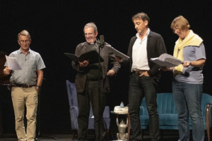 Wireless Wise - A Celebration Of Radio 4. Image shows left to right: Garry Richardson, Richard Coles, Alistair McGowan, Charlotte Green. Credit: David Munn Photography