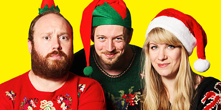 Thirty Christmases. Image shows from L to R: Jonny Donahoe, Paddy Gervers, Rachel Parris. Copyright: Anna Soderblom