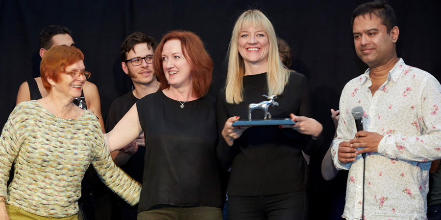 Amused Moose Comedy Award 2018. Image shows from L to R: Hils Jago, Shona McCarthy, Tania Edwards, Paul Sinha