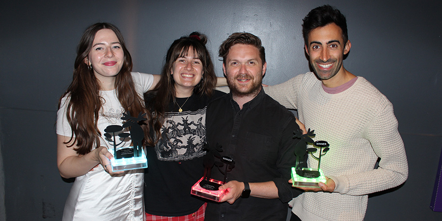 Amused Moose Awards 2022 winners. Image shows from L to R: Chelsea Birkby, Rosie Nicholls, Sullivan Brown, Richard David-Caine