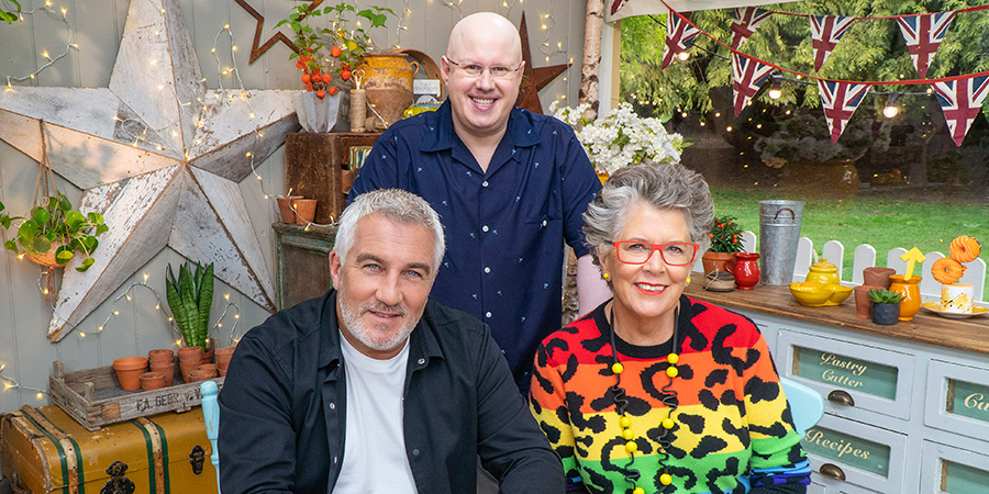 Bake Off. Image shows from L to R: Paul Hollywood, Matt Lucas, Prue Leith