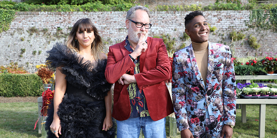 The Big Flower Fight. Image shows from L to R: Natasia Demetriou, Vic Reeves, Kristen Griffith-VanderYacht