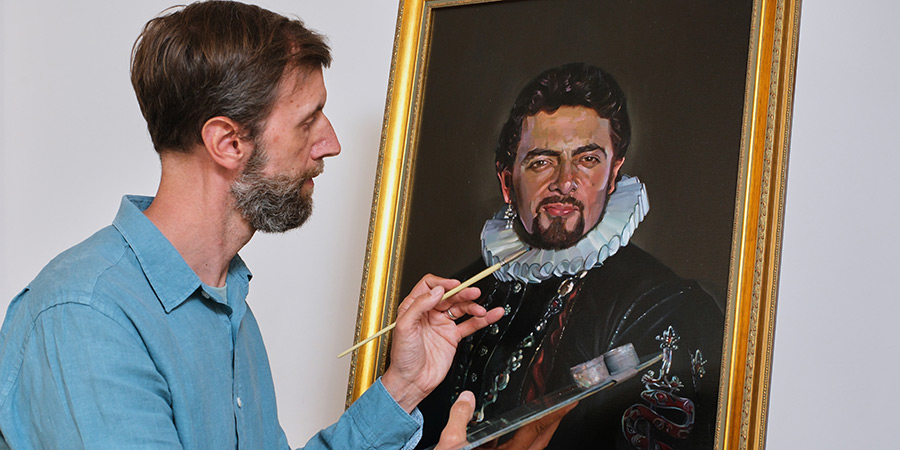 Tom Croft painting the Blackadder portrait