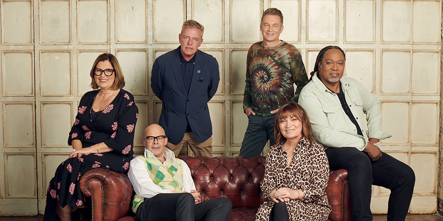 Britain's Greatest Obsessions. Image shows from L to R: Liza Tarbuck, Harry Hill, Graham McPherson, Chris Packham, Lorraine Kelly, Reginald D Hunter