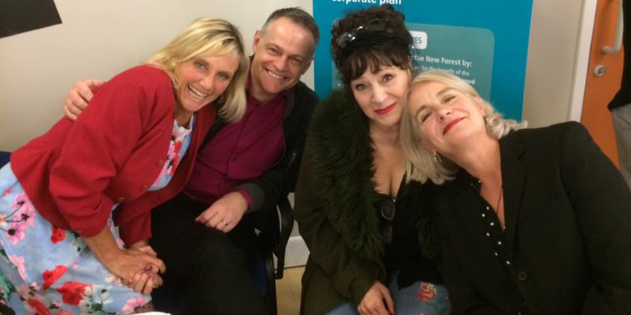 Brittas Empire reunion. Image shows from L to R: Jill Greenacre, Tim Marriott, Harriet Thorpe, Julia St. John