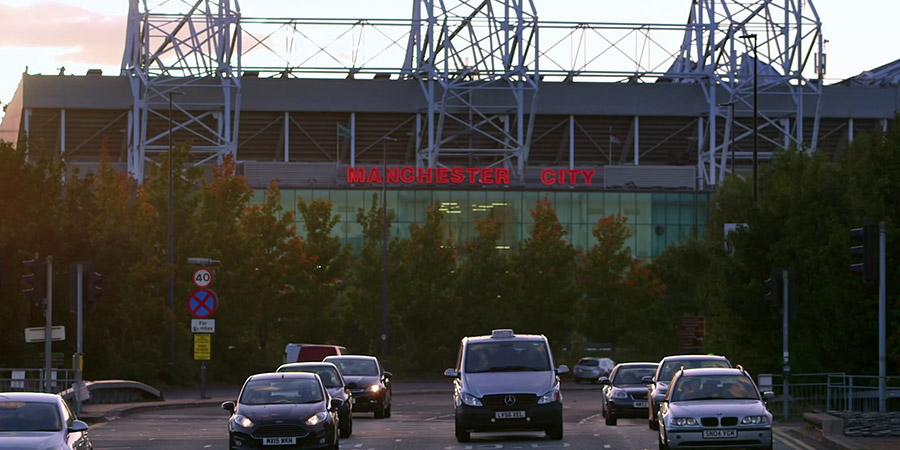 Old Trafford with Manchester City written on it