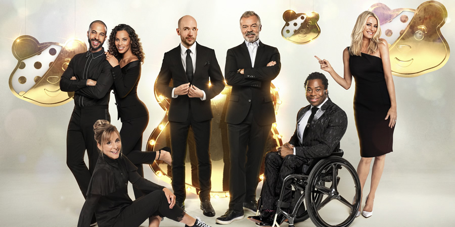 Children In Need 2019. Image shows from L to R: Marvin Humes, Rochelle Humes, Mel Giedroyc, Tom Allen, Graham Norton, Ade Adepitan, Tess Daly