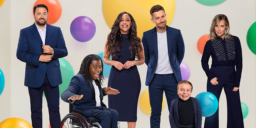 Children In Need 2023. Image shows left to right: Jason Manford, Ade Adepitan, Alex Scott, Chris Ramsey, Lenny Rush, Mel Giedroyc