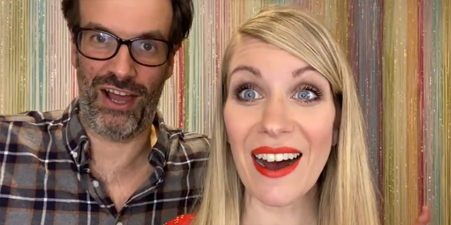 Image shows from L to R: Marcus Brigstocke, Rachel Parris