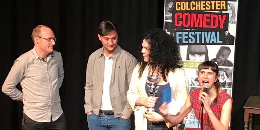 Colchester New Comedian of the Year 2017 final. Image shows from L to R: Tom Edwards, Josh James, Jordan Gray, Zahra Barri