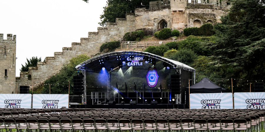 The stage at Comedy At The Castle, Warwick Castle, in 2023.