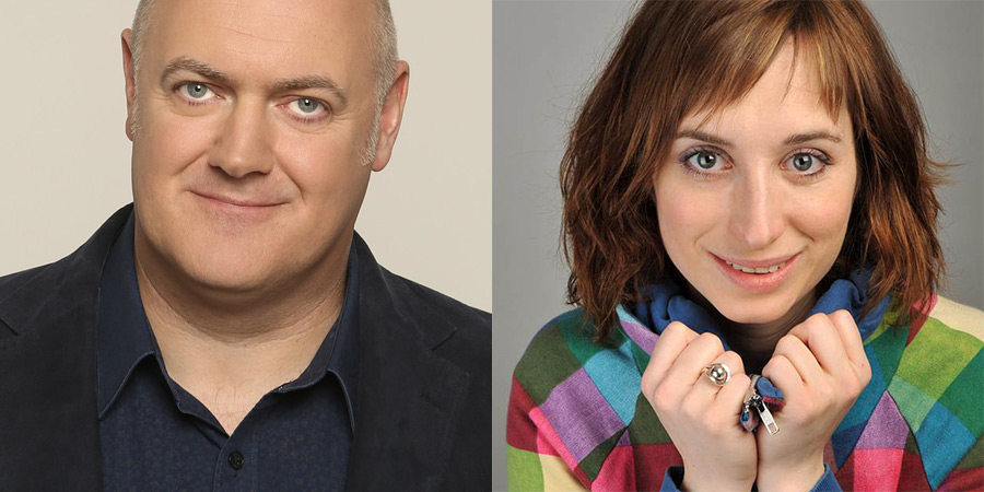 Image shows left to right: Dara O Briain, Isy Suttie