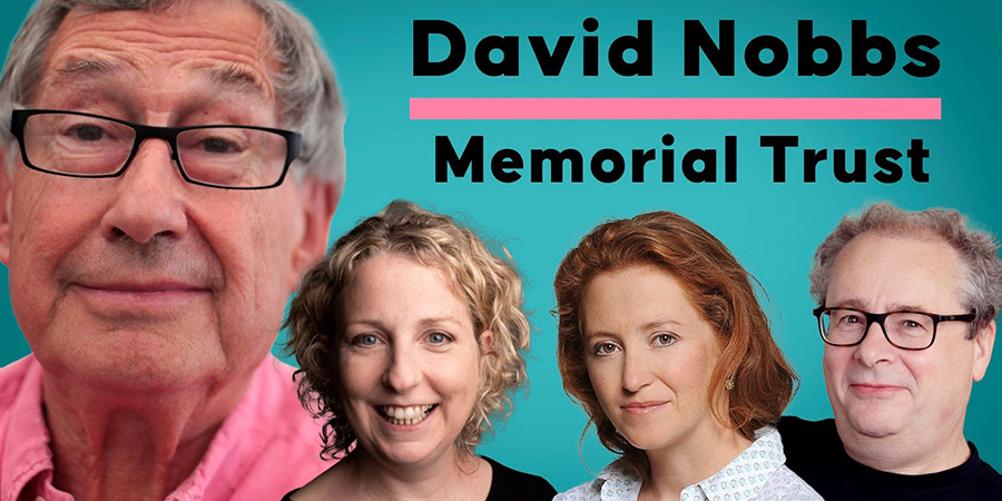 The David Nobbs Memorial Trust competition. Image shows left to right: David Nobbs, Gill Isles, Lucy Lumsden, Adam Tandy