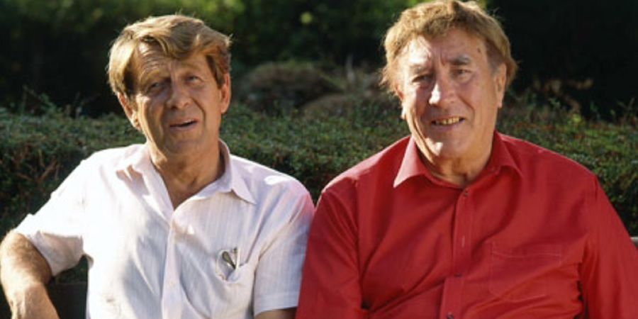 Picture taken in the garden of Wavering Down in the early 1990s. Image shows from L to R: Dennis Heymer, Frankie Howerd