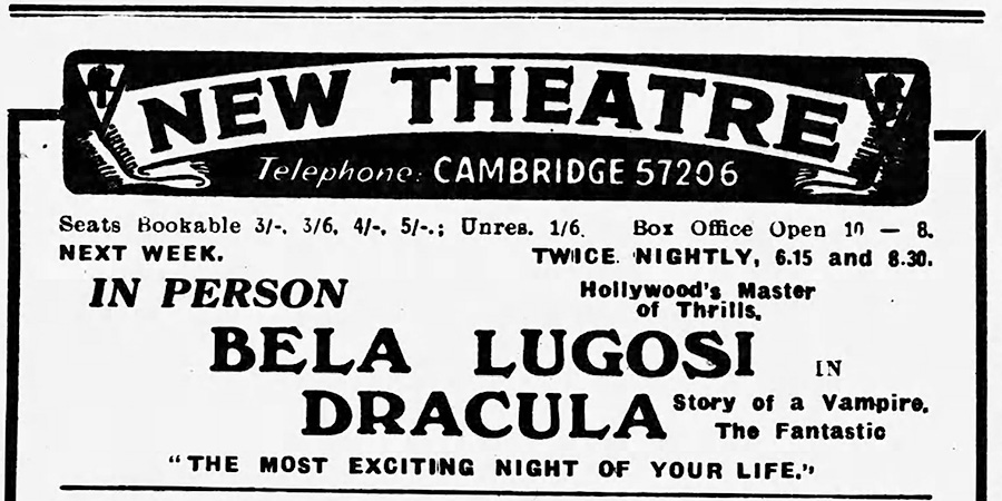 Advertisement for Dracula starring Bela Lugosi, in the Saffron Walden Weekly News, Friday 7th September 1951