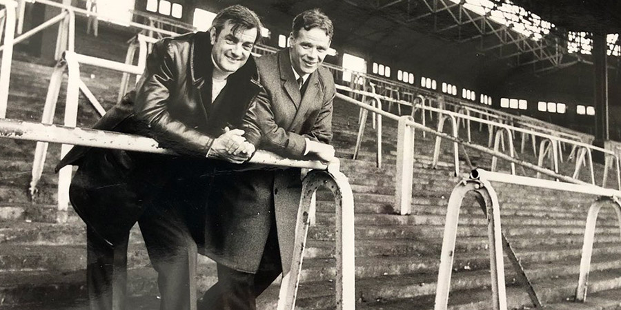 Eddie Braben and Liverpool FC's Billy Liddell in the club's stadium