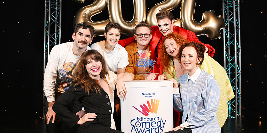 Edinburgh Comedy Awards 2024. Image shows left to right: Josh Glanc, Natalie Palamides, Sarah Keyworth, Chris Cantrill, Reuben Kaye, Amy Gledhill, Catherine Bohart