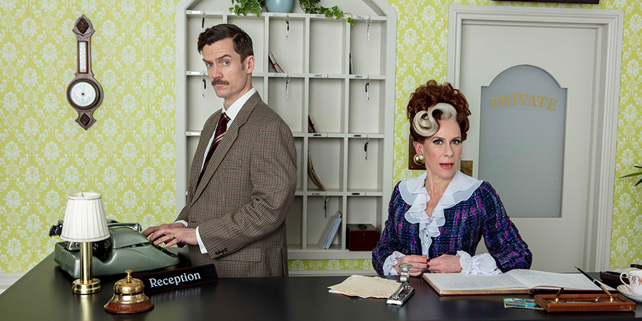 Fawlty Towers: The Play. Image shows left to right: Adam Jackson-Smith, Anna-Jane Casey. Credit: Trevor Leighton