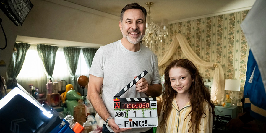 FING. Image shows left to right: David Walliams, Iona Bell