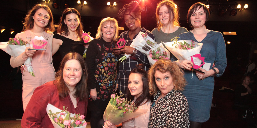 Funny Women Awards 2017. Image shows from L to R: Cam Spence, Naomi Sheldon, Chloe Petts, Lynne Parker, Thanyia Moore, Gabby Killick, Jan Ravens, Susan Riddell, Alex Hardy