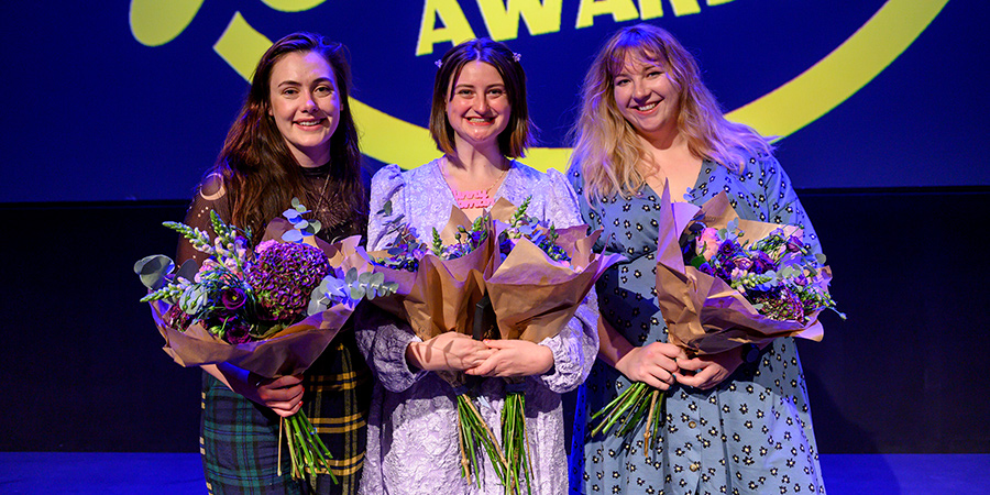 Funny Women Awards 2022. Image shows left to right: Marjolein Robertson, Lorna Rose Treen, Jessie Nixon. Credit: Steve Ullathorne