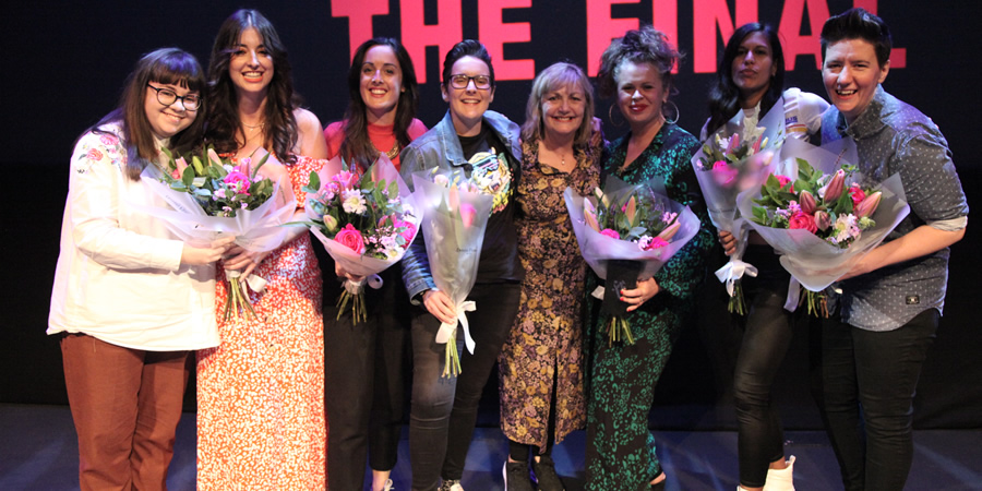 Funny Women Awards 2019. Image shows from L to R: Teresa Burns, Samantha Lyden, Lydia Rynne, Sian Davies, Lynne Parker, Laura Smyth, Charlie George, Hannah Brackenbury