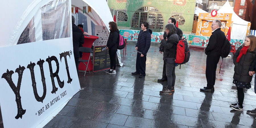 Galway Comedy Festival Yurt (not actually a yurt). Copyright: Si Hawkins / Hazelgee