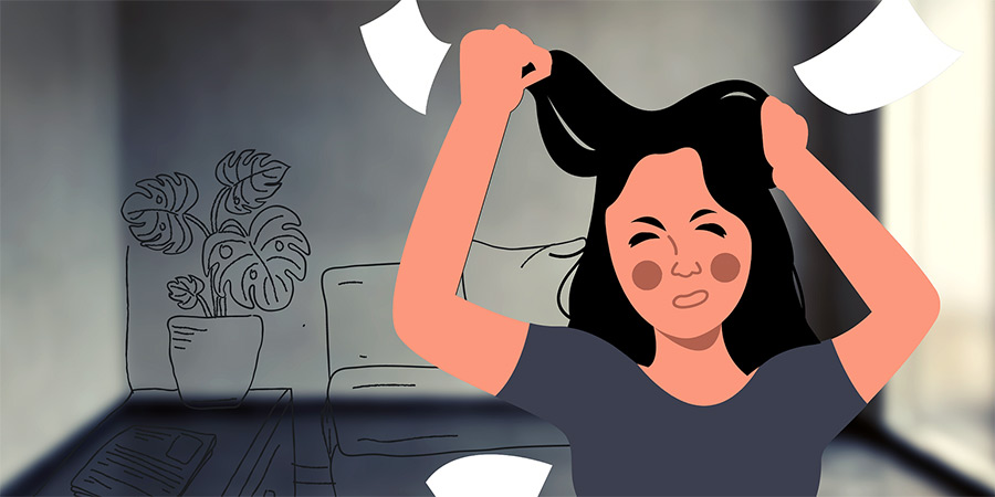 Illustration of an angry woman pulling her hair in frustration