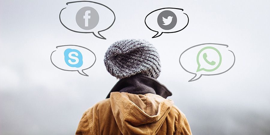 Social media icons in speech bubbles
