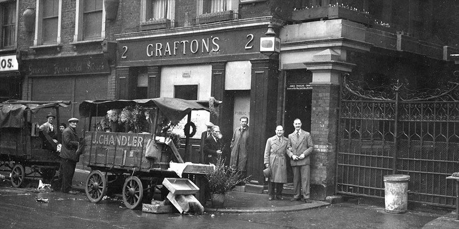 Grafton's, with James 'Jimmy' Grafton pictured outside, in March 1950. Copyright unknown