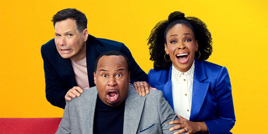 Have I Got News For You USA. Image shows left to right: Michael Ian Black, Roy Wood Jr, Amber Ruffin Have I Got News For You USA. Image shows left to right: Michael Ian Black, Roy Wood Jr, Amber Ruffin