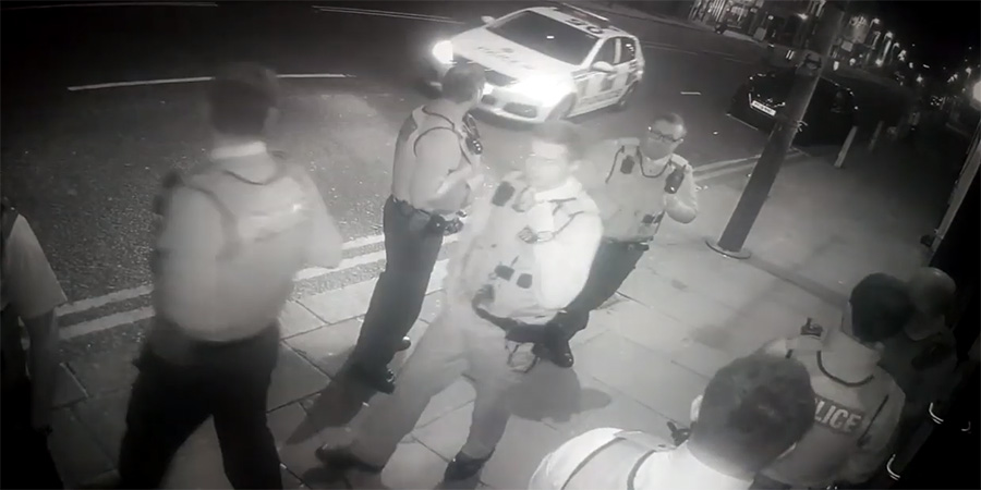 CCTV footage of police arriving at Hot Water Comedy Club