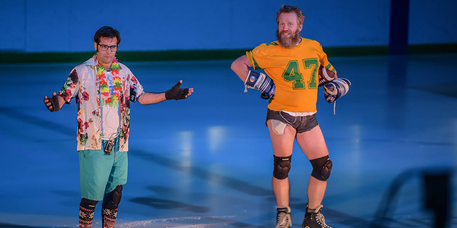 Tony Law and Friends in the Battle for Icetopia. Image shows left to right: Adam Larter, Tony Law
