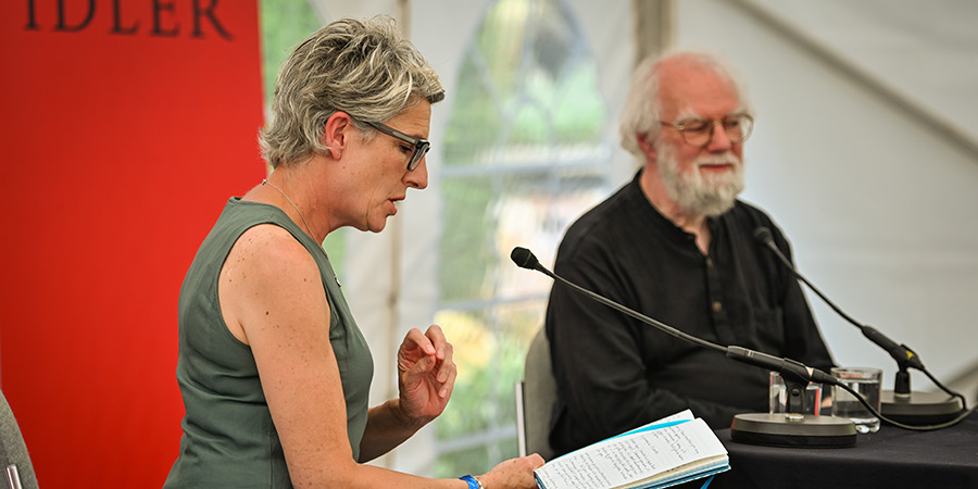 Idler Festival 2025. Image shows left to right: Tamsin Greig, Rowan Williams. Credit: Monika Jakubowska Idler Festival 2025. Image shows left to right: Tamsin Greig, Rowan Williams. Credit: Monika Jakubowska