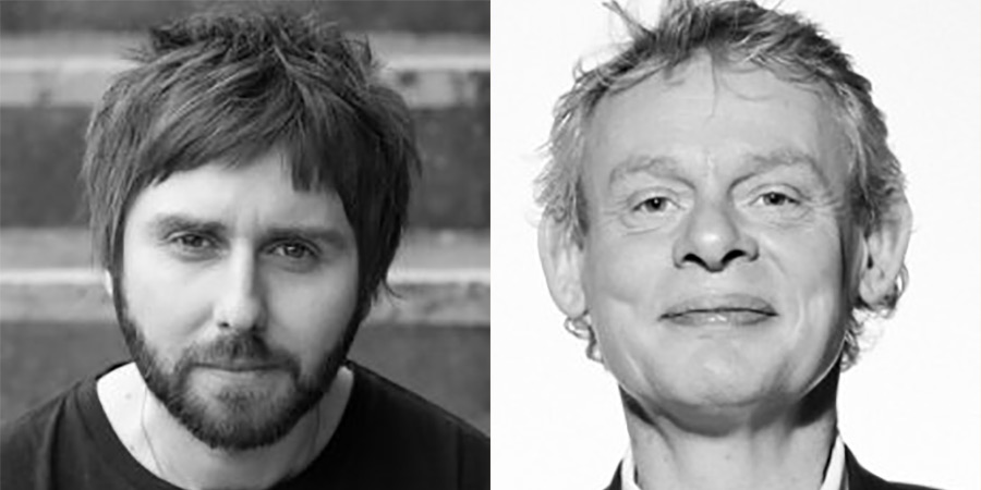 Image shows left to right: James Buckley, Martin Clunes