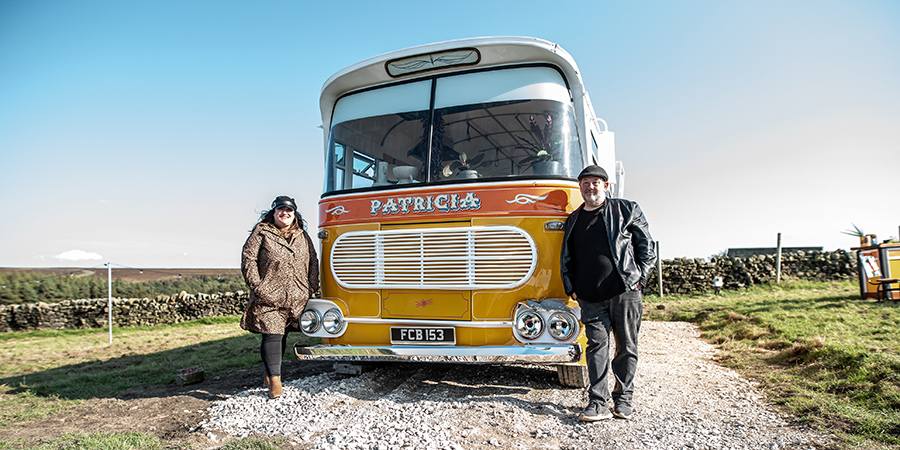 Johnny Vegas: Carry On Glamping. Image shows from L to R: Beverley Dixon, Johnny Vegas