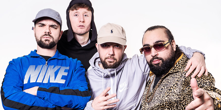 The Kurupt FM Podkast. Image shows from L to R: Allan Mustafa, Steve Stamp, Hugo Chegwin, Asim Chaudhry