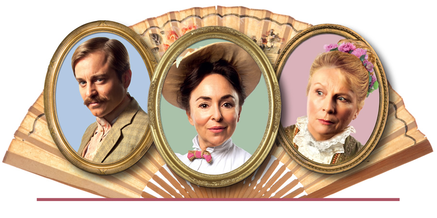 Lady Windermere's Fan. Image shows from L to R: Kevin Bishop, Samantha Spiro, Jennifer Saunders Lady Windermere's Fan. Image shows from L to R: Kevin Bishop, Samantha Spiro, Jennifer Saunders