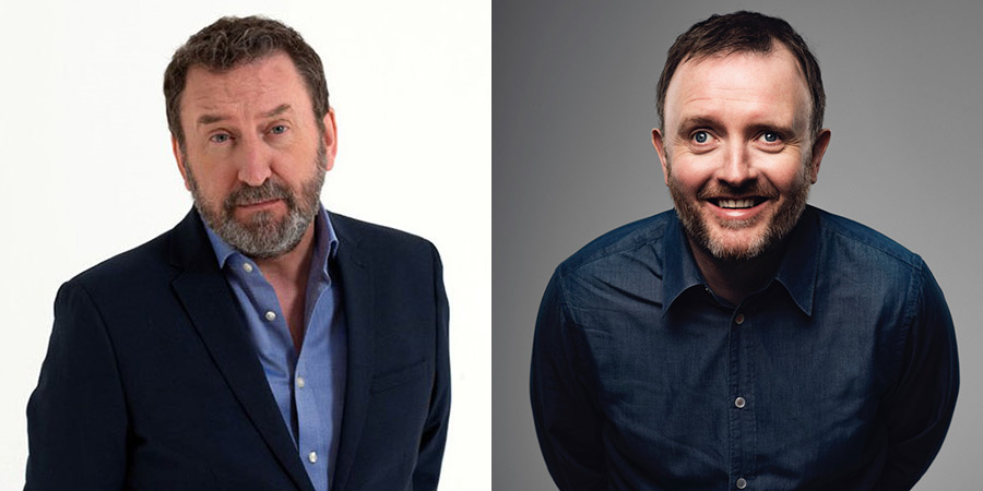 Image shows left to right: Lee Mack, Chris McCausland