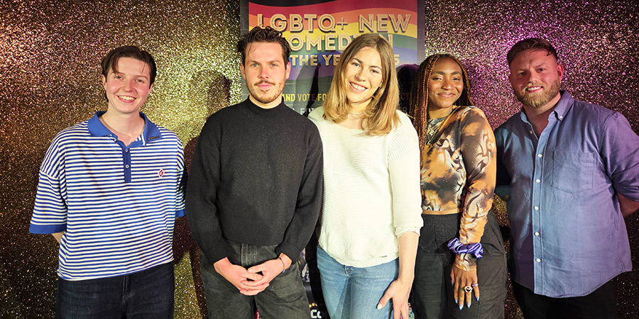 LGBTQ+ New Comedian of the Year 2025 finalists. Image shows left to right: Ciara Barnes, Dom McGovern, Chloe Reynolds, Esther, Josh Sedman LGBTQ+ New Comedian of the Year 2025 finalists. Image shows left to right: Ciara Barnes, Dom McGovern, Chloe Reynolds, Esther, Josh Sedman