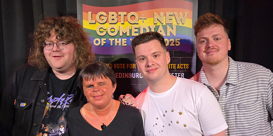 LGBTQ+ New Comedian of the Year 2025 finalists. Image shows left to right: Sean Barnham, Sydney May, Rhys Thorne, Jack Henry LGBTQ+ New Comedian of the Year 2025 finalists. Image shows left to right: Sean Barnham, Sydney May, Rhys Thorne, Jack Henry