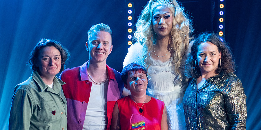 LGBTQ+ New Comedian of the Year 2025. Image shows left to right: Zoe Lyons, James Barr, Sydney May, Tia Kofi, Jessica Fostekew. Credit: Mariana Feijo LGBTQ+ New Comedian of the Year 2025. Image shows left to right: Zoe Lyons, James Barr, Sydney May, Tia Kofi, Jessica Fostekew. Credit: Mariana Feijo