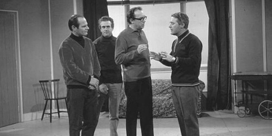 Image shows left to right: Dick Hills, Sid Green, Eric Morecambe, Ernie Wise