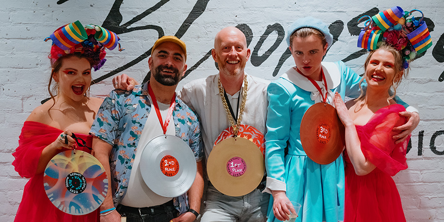 The Musical Comedy Awards 2022. Image shows from L to R: Simon David, Talal Karkouti, The Sugarcoated Sisters, Jeff Japers. Copyright: Ed Moore