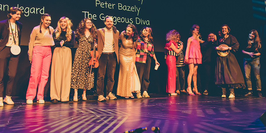 Musical Comedy Awards 2023. Image shows left to right: JoJo Maberly, Amelia Hamilton, Nikola McMurtrie, Tasmin Sarkany, Will BF, Selena Mersey, Su Mi, Jay Bennett, Peter Bazely, Eddy MacKenzie, Katie Norris, Tamara Cowan. Credit: Elina Kansikas