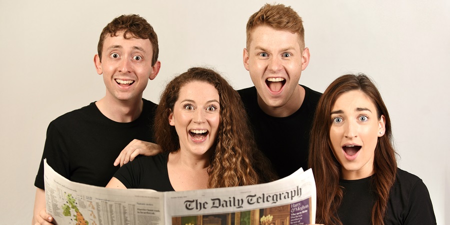 Newsrevue 2018. Image shows from L to R: Jack Mosedale, Susannah Austin, Jacob Jackson, Philippa Carson. Copyright: Pete Smith