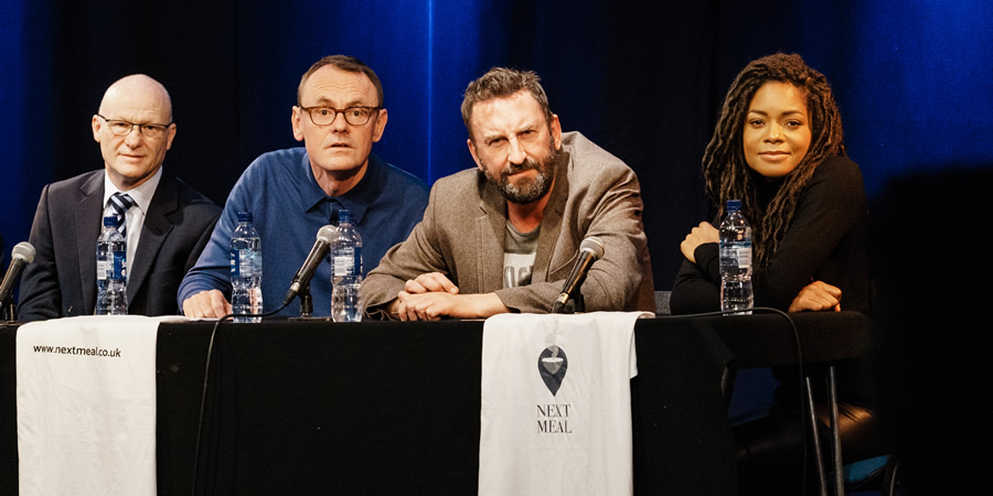 Nextmeal.co.uk launch. Image shows from L to R: Sean Lock, Lee Mack, Naomie Harris. Copyright: Ed Moore