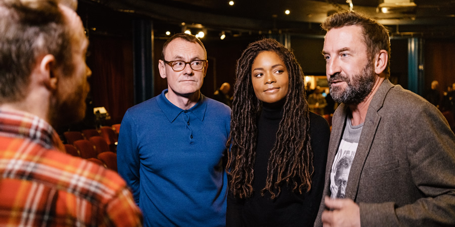 Nextmeal.co.uk launch. Image shows from L to R: Sean Lock, Naomie Harris, Lee Mack. Copyright: Ed Moore