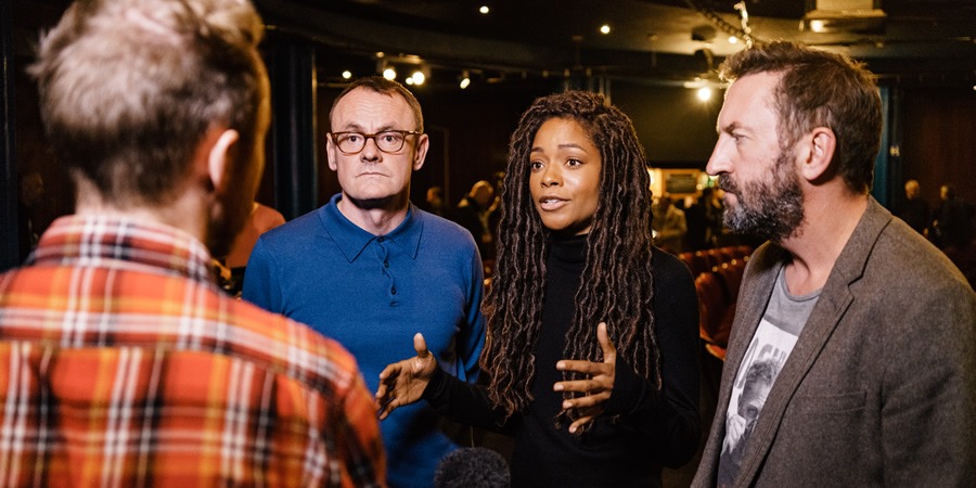 Nextmeal.co.uk launch. Image shows from L to R: Sean Lock, Naomie Harris, Lee Mack. Copyright: Ed Moore