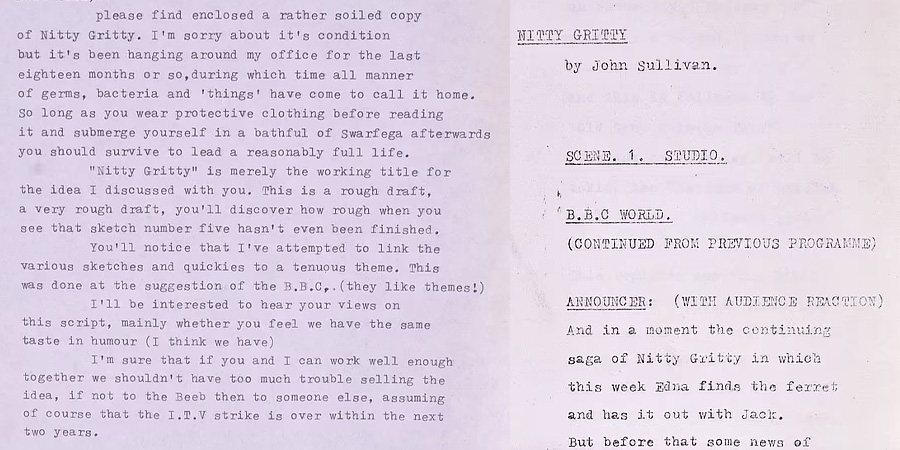 Part of the covering letter and script for Nitty Gritty by John Sullivan